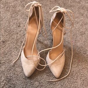 Charlotte Russe Cream Heels with Ankle Wrap